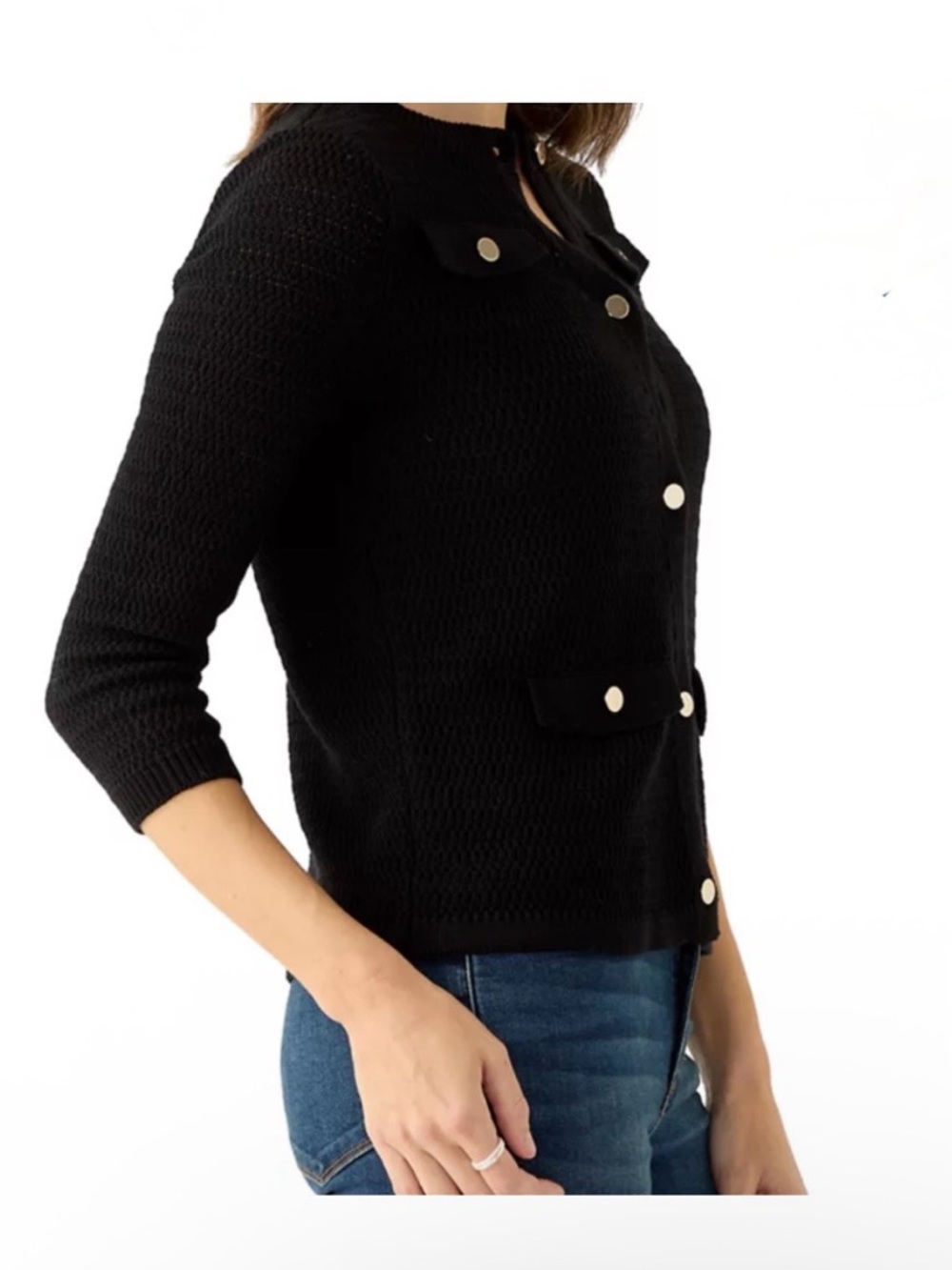 Black Button-Front Knit Cardigan - Picture 2 of 5